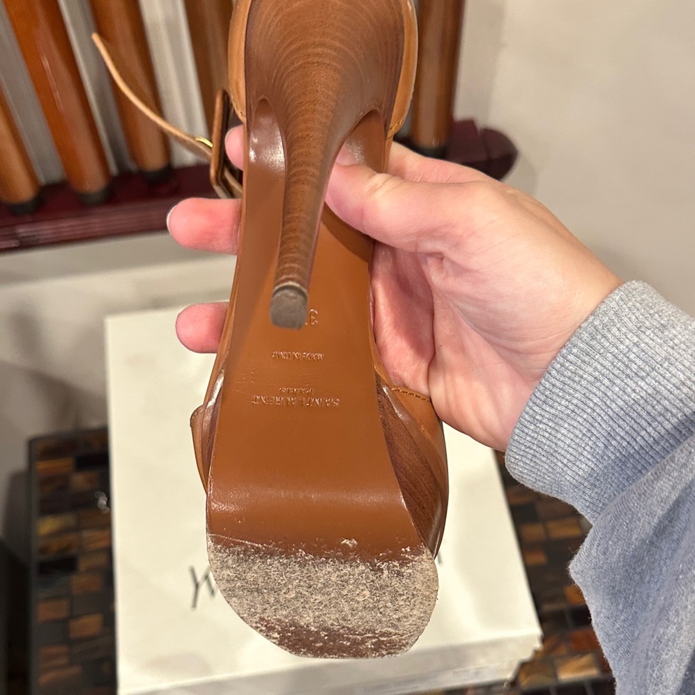 Yves Saint Laurent Brown Leather Platform Ankle-Strap Heels - Picture 6 of 8